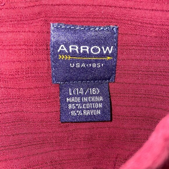 Arrow Womens L Shirt Red Maroon Long Sleeve Career Work Button Up - Picture 9 of 9